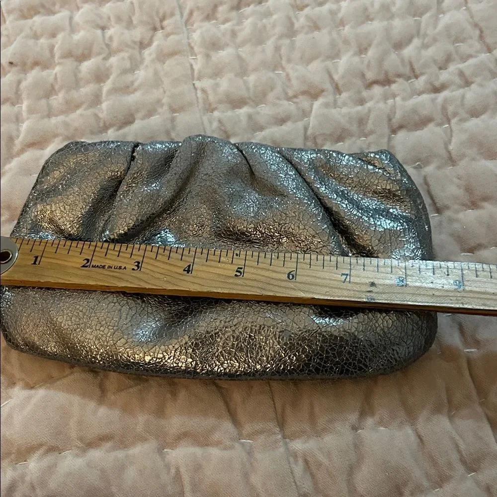 Minx leather metallic Silver Clutch Bag